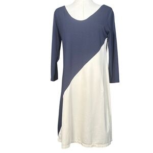 Duffield Lane Womens Navy Blue Cream Colorblock 3/4 Sleeve Jersey Dress Size M